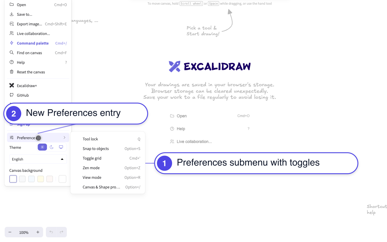 Open Preferences submenu