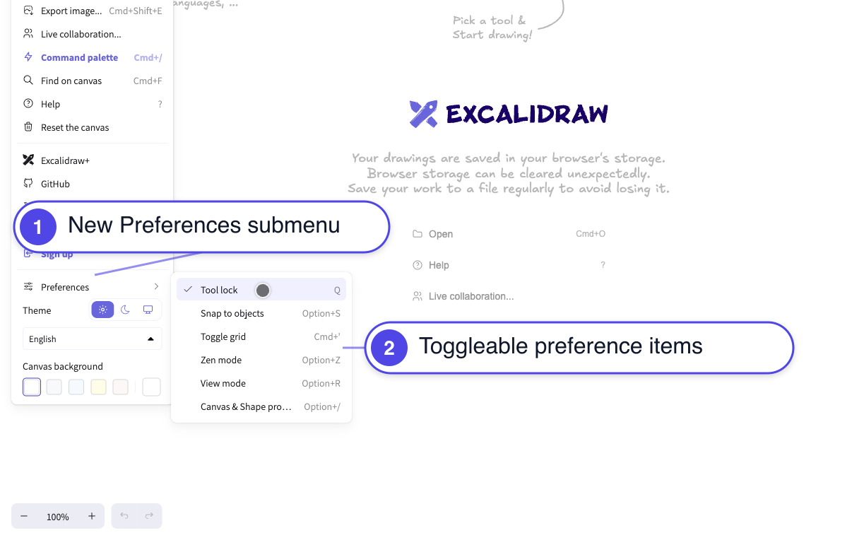 Toggle 'Tool lock' preference via menu